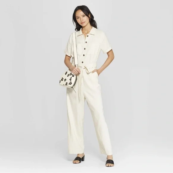 Who What Wear Beige Linen Jumpsuit Size XS - Picture 11 of 11